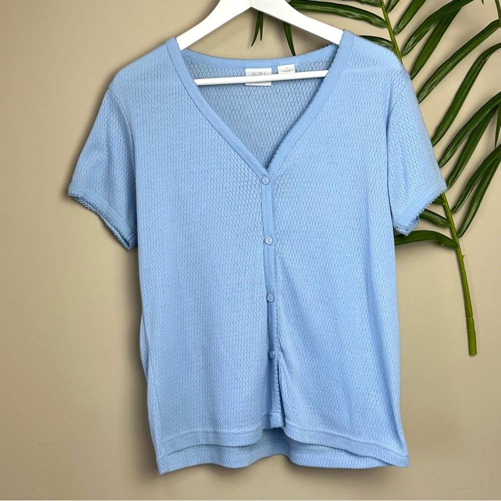 Vintage Baby Blue Secret Treasures Lightweight Button Up Top
